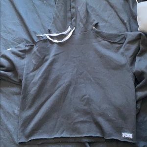 pink hoodie with shoulders cut out
